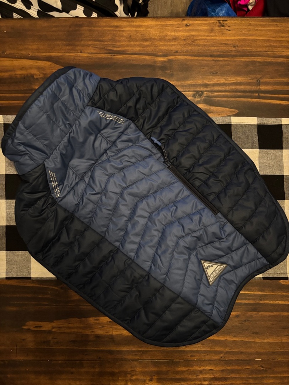 LL Bean packaway insulated dog jacket small blue